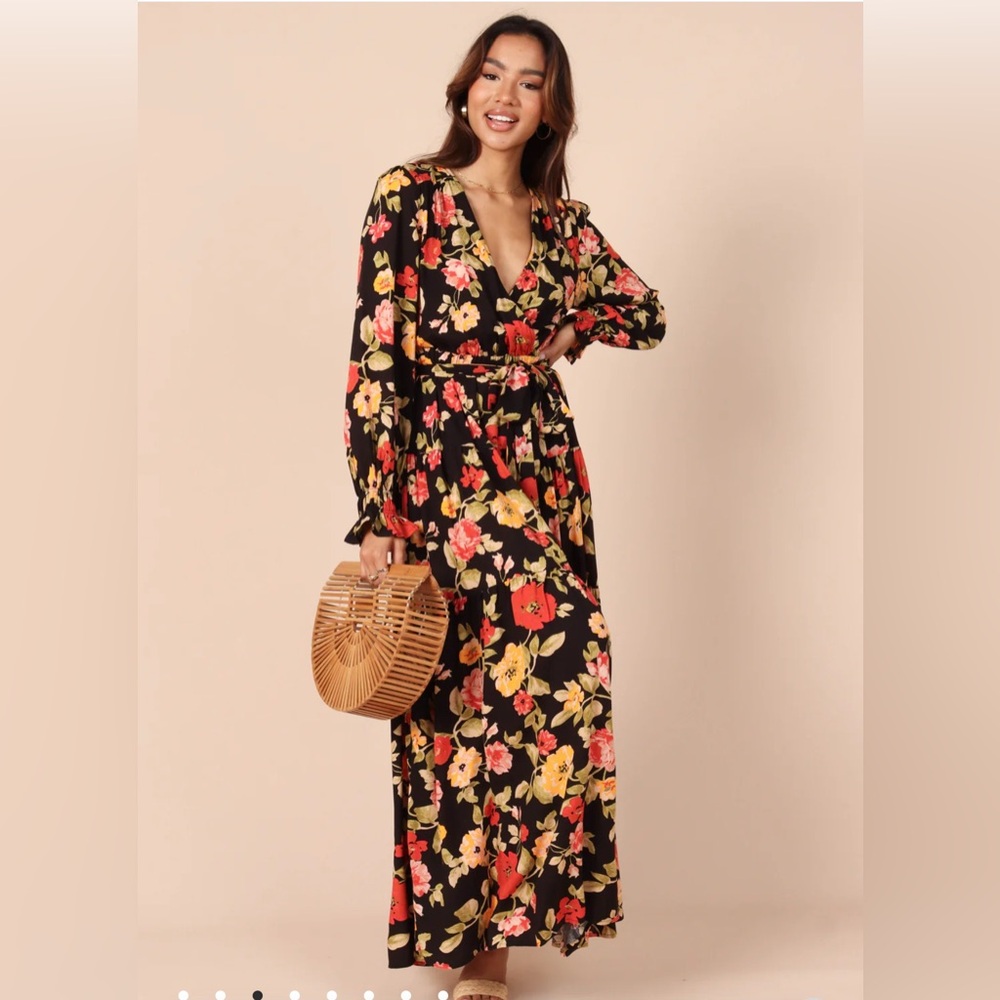 Petal & Pup RUANA MAXI DRESS - BLACK FLORAL XS dark romantic grunge whimsigoth